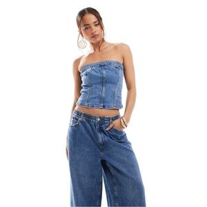 Abercrombie & Fitch Strapless Denim Corset Top in Mid Wash NWT Medium